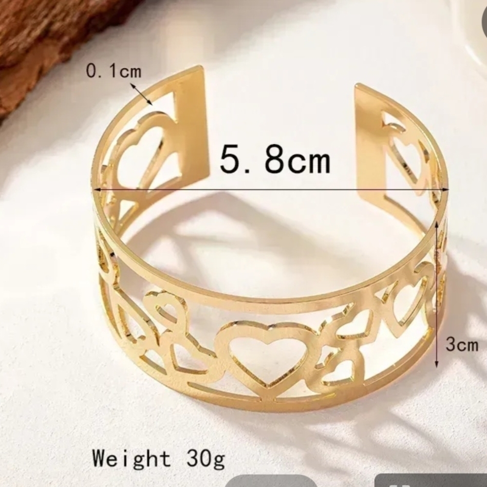 Gold Heart Cuff Bracelet with Intricate Cut-Outs - Picture 5 of 11